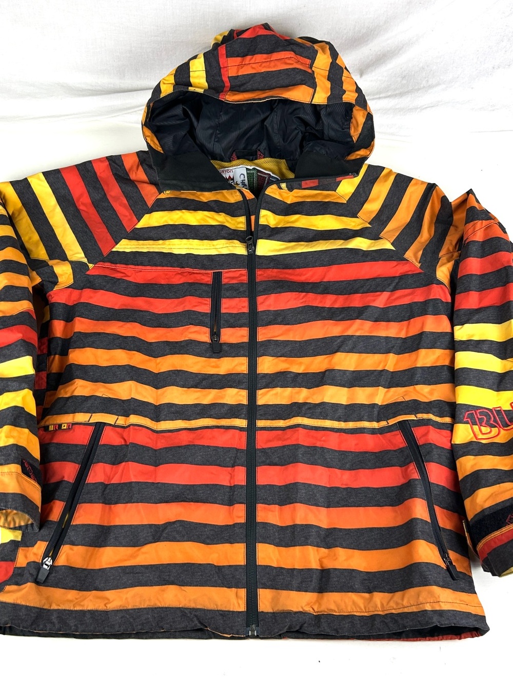 Burton Dryride Jacket Men’s Red and Orange stripe Ski Winter Coat Lined Sz Small